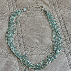Lia Sophia aqua blue clear Multistrand Beaded Necklace seed bead choker necklace